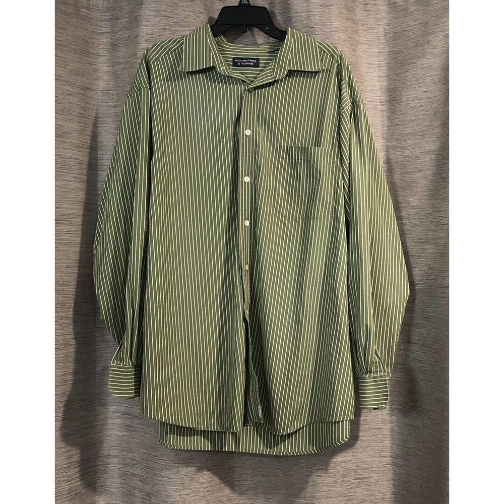 Roundtree and Yorke Mens Button Shirts - Sz 2XL - Green White Stripes